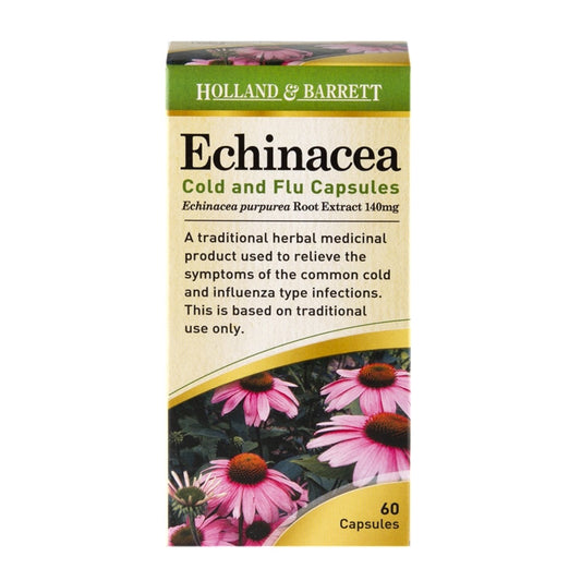 Holland & Barrett Echinacea Cold & Flu 60 Capsules 140mg Echinacea Holland&Barrett   