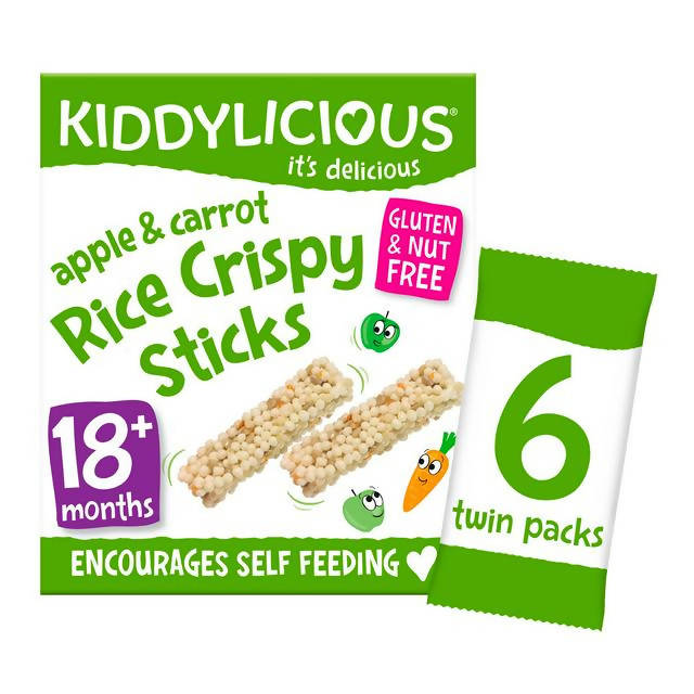 Kiddylicious Rice Crispy Sticks, Apple & Carrot, Kids Snack, 18 Months+, Multipack, 6x10g