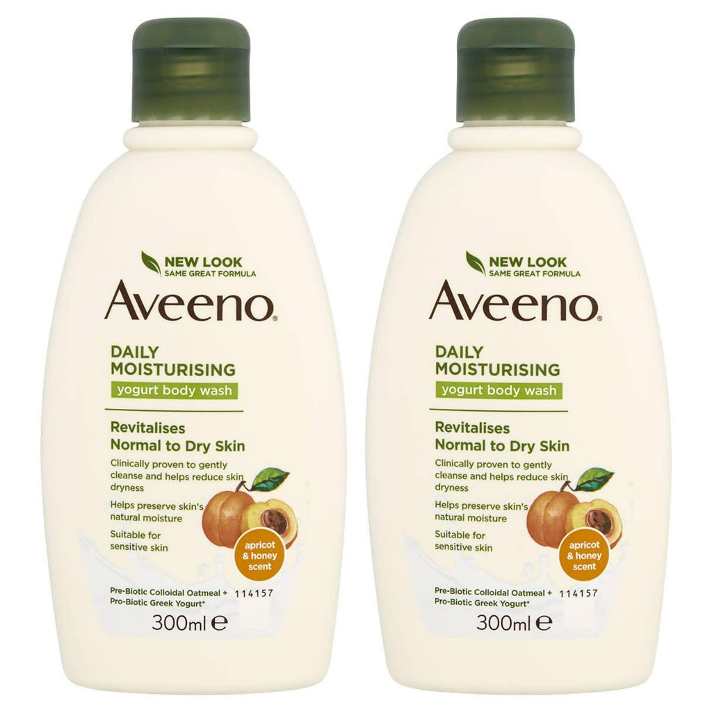 Aveeno Apricot & Honey Body Wash, 2 x 300ml