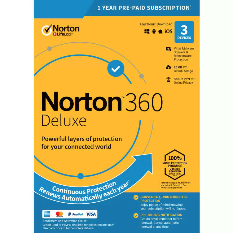 Norton 360 Deluxe 2022, Antivirus Software for 3 Device and 1 Year Subscription with Automatic Renewal GOODS Costco UK   