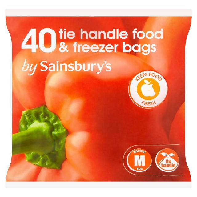 Sainsbury's Food & Freezer Bags, Medium Tie Handle 36x15cm x40