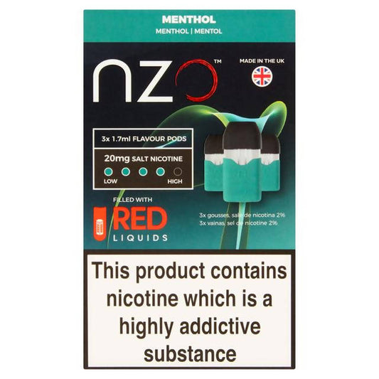 NZO Red Liquids Menthol Re-Fill Cartridge Salt Nicotine 20mg smoking control Sainsburys   