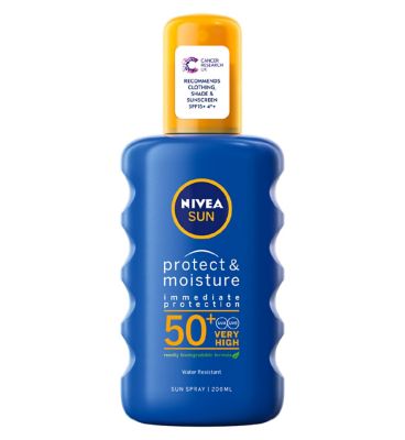 NIVEA SUN Protect & Moisture Sun Cream Spray SPF50+ 200ml Suncare & Travel Boots   