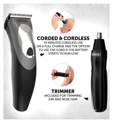 Wahl Clipper & Trimmer Kit Clip 'N Rinse Men's Toiletries Boots   