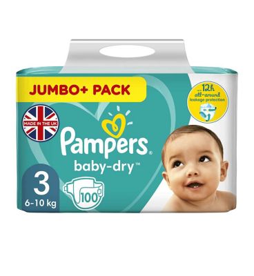 Pampers size 3 Baby-Dry nappies jumbo 6-10kg 100s