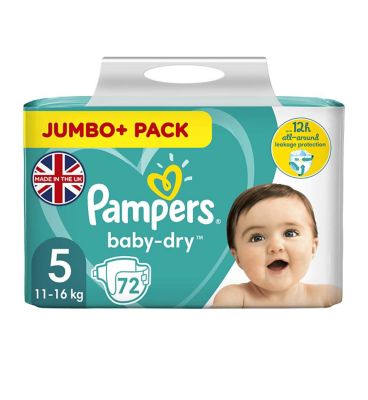 Pampers Baby-Dry Size 5, 72 Nappies, 11kg-16kg, Jumbo Pack