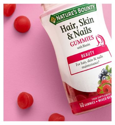 Nature's Bounty Hair, Skin & Nails 60 Mixed Berry Flavour Gummies Health Care Boots   