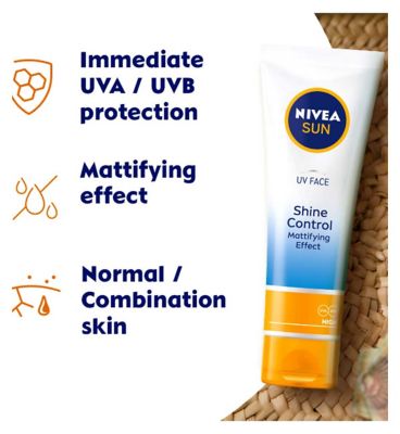 NIVEA SUN UV Face Shine Control Sun Cream SPF50 50ml Suncare & Travel Boots   