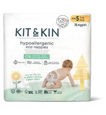 Kit & Kin Eco Nappies Size 5, 30 pack, 11kg /24lbs Baby Accessories & Cleaning Boots   