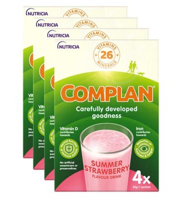 Complan Strawberry Flavour Nutritional Drink  - 4 packs (16 x 55g sachets) - McGrocer