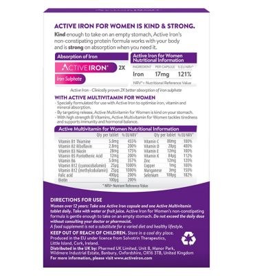 Active Iron For Women - 30 Daily Capsules & 30 Daily Tablets Mums Boots   