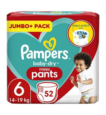 Pampers Baby-Dry Nappy Pants Size 6, 52 Nappies, 15 kg, Jumbo Pack