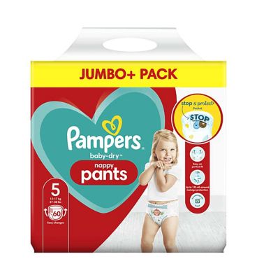 Pampers Baby-Dry Nappy Pants Size 5, 60 Nappies, 12kg-17kg, Jumbo Pack