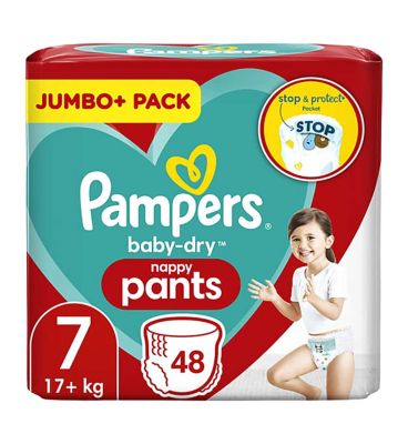 Pampers Baby-Dry Nappy Pants Size 7, 48 Nappies, 17kg , Jumbo Pack