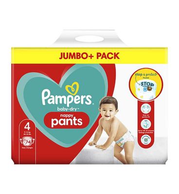 Pampers Baby-Dry Nappy Pants Size 4, 74 Nappies, 9kg-15kg, Jumbo Pack