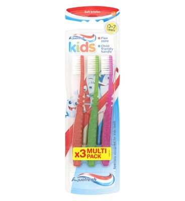 Aquafresh 3 Soft Bristles Toothbrush Multipack for Kids 0-7 Years - McGrocer