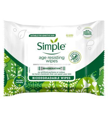 Simple Regeneration Age Resisting Biodegradable Facial Wipes for sensitive skin 20 wipes