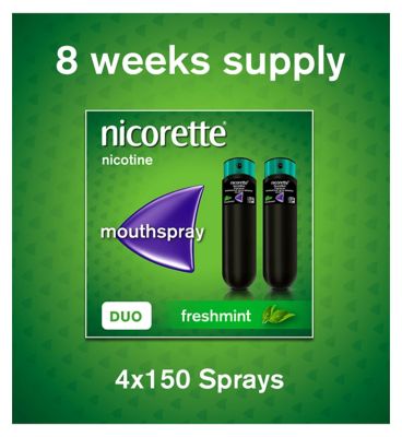Nicorette 8 Week Bundle: Nicorette QuickMist 1mg/spray Mouthspray 4 x 150 Sprays GOODS Boots   