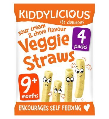 Kiddylicious Veggie Straws, sour cream & chive, baby snack, 9months , multipack, 4x15g