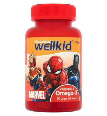 Vitabiotics WellKid Marvel Vitamin D & Omega-3 50 Vegan Soft Jellies Vitamins, Minerals & Supplements Boots   