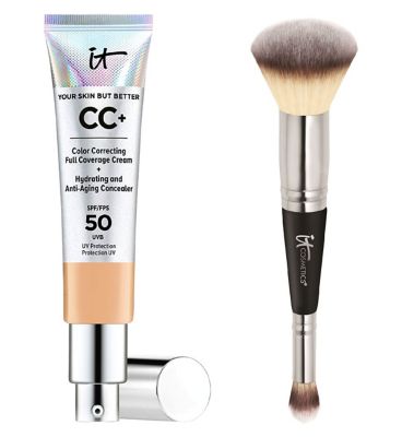 IT Cosmetics CC Cream - Neutral Medium & Heavenly Luxe Complexion Brush Duo