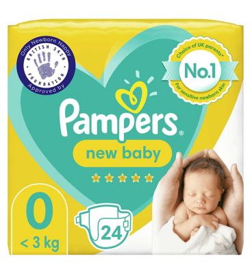 Pampers New Baby Size 0, 24 Newborn Nappies, <3kg, Carry Pack