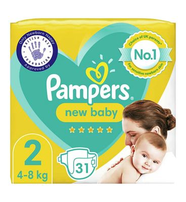 Pampers New Baby Size 2, 31 Newborn Nappies, 4kg-8kg, Carry Pack