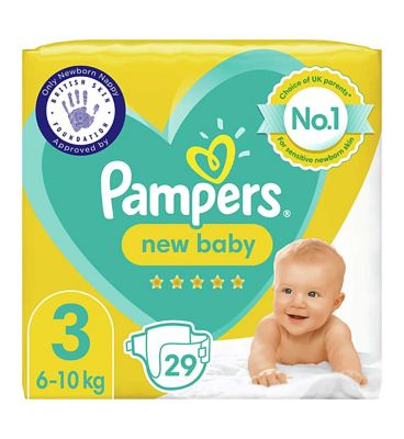 Pampers New Baby Size 3, 29 Newborn Nappies, 6kg-10kg, Carry Pack