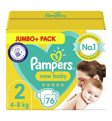 Pampers New Baby Size 2, 76 Newborn Nappies, 4kg-8kg, Jumbo Pack