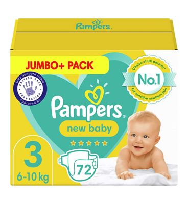 Pampers New Baby Size 3, 72 Newborn Nappies, 6kg-10kg, Jumbo Pack