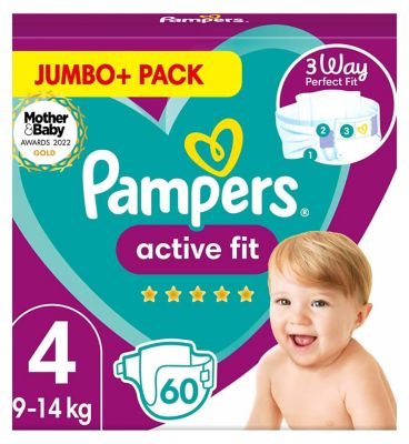 Pampers Active Fit Size 4, 60 Nappies, 9kg-14kg, Jumbo Pack Baby Accessories & Cleaning Boots   