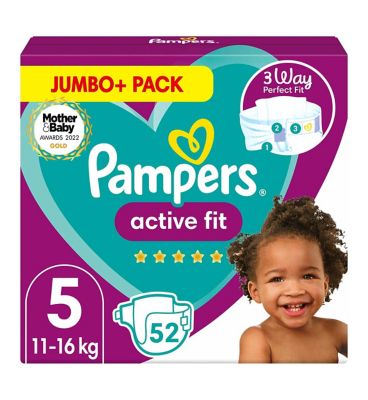 Pampers Active Fit Size 5, 52 Nappies, 11kg-16kg, Jumbo Pack