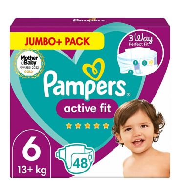 Pampers Active Fit Size 6, 48 Nappies, 13kg , Jumbo Pack