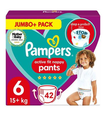 Pampers Active Fit Nappy Pants Size 6, 42 Nappies, 15kg , Jumbo Pack