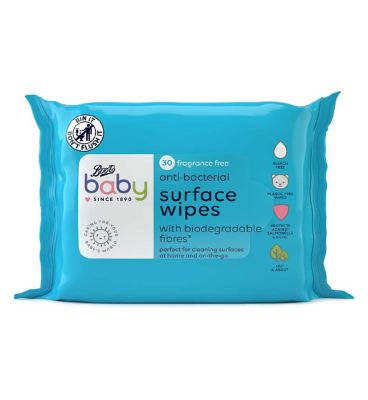 Boots Baby Anti-Bacterial Wipes with biodegradable fibres 30 pack Baby Accessories & Cleaning Boots   