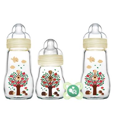 MAM Glass Baby Bottle Set Including MAM Start Soother Baby Accessories & Cleaning Boots   