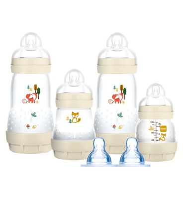 MAM Baby's First Bottle Set Including Anti Colic Self Sterilising Bottles and Bottle Teats - Shell