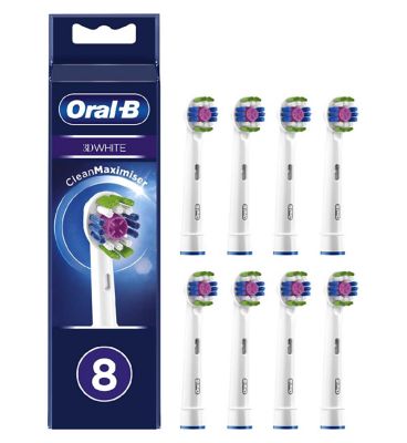 Oral-B 3D White Toothbrush Head with CleanMaximiser Technology, 8 Pack