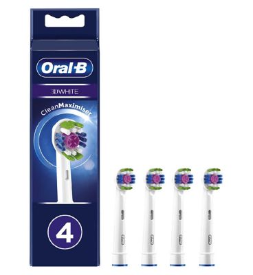 Oral-B 3D White Toothbrush Head with CleanMaximiser Technology, 4 Pack Dental Boots   