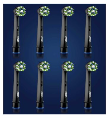 Oral-B CrossAction Toothbrush Head Black Edition with CleanMaximiser Technology, 8 Pack Dental Boots   