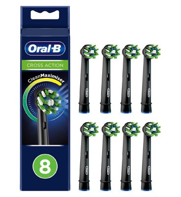 Oral-B CrossAction Toothbrush Head Black Edition with CleanMaximiser Technology, 8 Pack