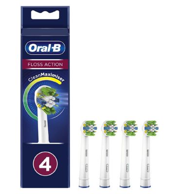 Oral-B FlossAction Toothbrush Head with CleanMaximiser Technology, 4 Pack Dental Boots   