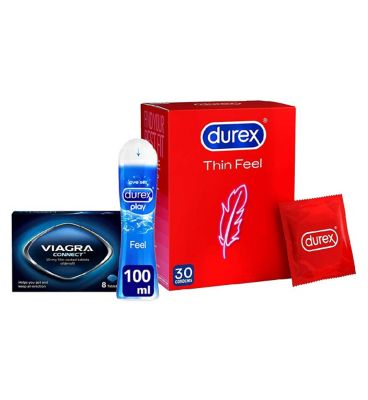 Viagra Connect 50mg film coated - 8 tablets with Durex Thin feel Condoms 30s & Lubricant Bundle