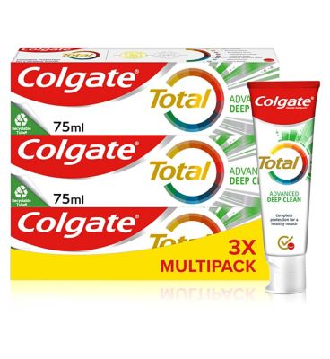 Colgate Total Advanced Deep Clean 75ml 3 Pack Accessories & Cleaning Boots   