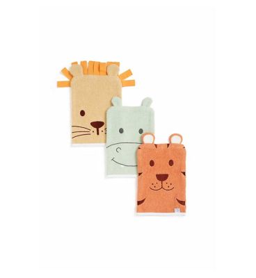 Mothercare Animal Kingdom Wash Mitts - 3 Pack Baby Accessories & Cleaning Boots   