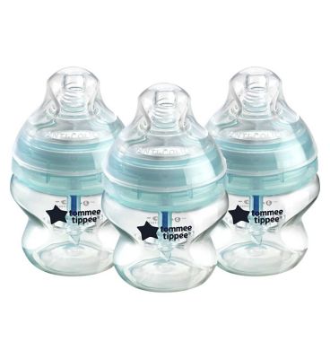 Tommee Tippee Advanced Anti-Colic Baby Bottle, Slow Flow Breast-Like Teat, Vented Anti-Colic Wand, Self-Sterilising, Pack of 3 Baby Accessories & Cleaning Boots   