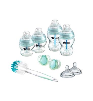 Tommee Tippee Advanced Anti-Colic Newborn Starter Set for Colicky Babies, 4 x Bottles, 2 x Teats, Vented Anti-Colic Wand Baby Accessories & Cleaning Boots   