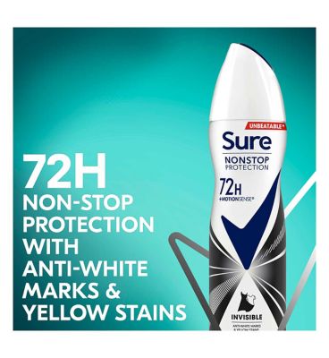 Sure Invisible Black & White Nonstop Protection Anti-perspirant Deodorant Aerosol 150 ml Deodorants Boots   