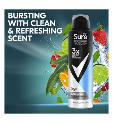 Sure Men Maximum Protection Clean Scent Anti-perspirant Deodorant Aerosol 150 ml Men's Toiletries Boots   