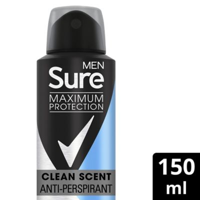Sure Men Maximum Protection Clean Scent Anti-perspirant Deodorant Aerosol 150 ml Men's Toiletries Boots   